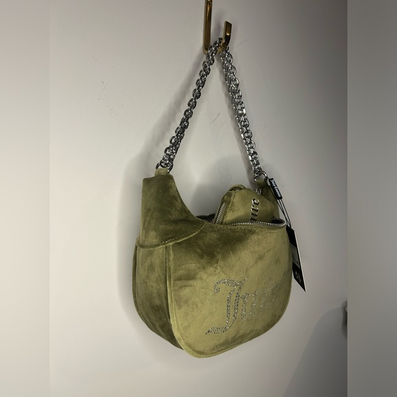 🇬🇧 UK Juicy Couture Moss Green Velour Hobo Bag - Picture 10 of 11